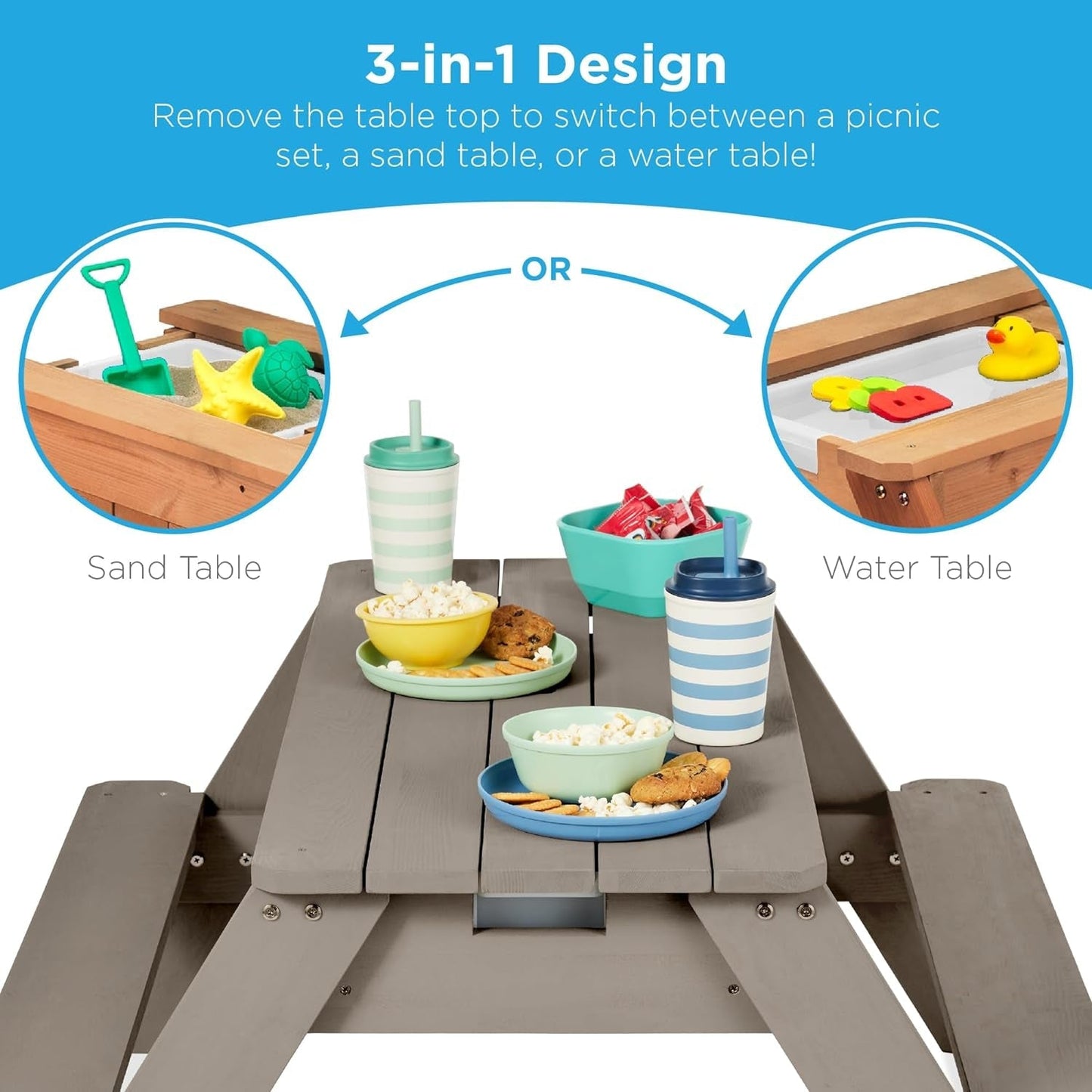 Gray Navy Kids 3-in-1 Sand Water Picnic Table-1
