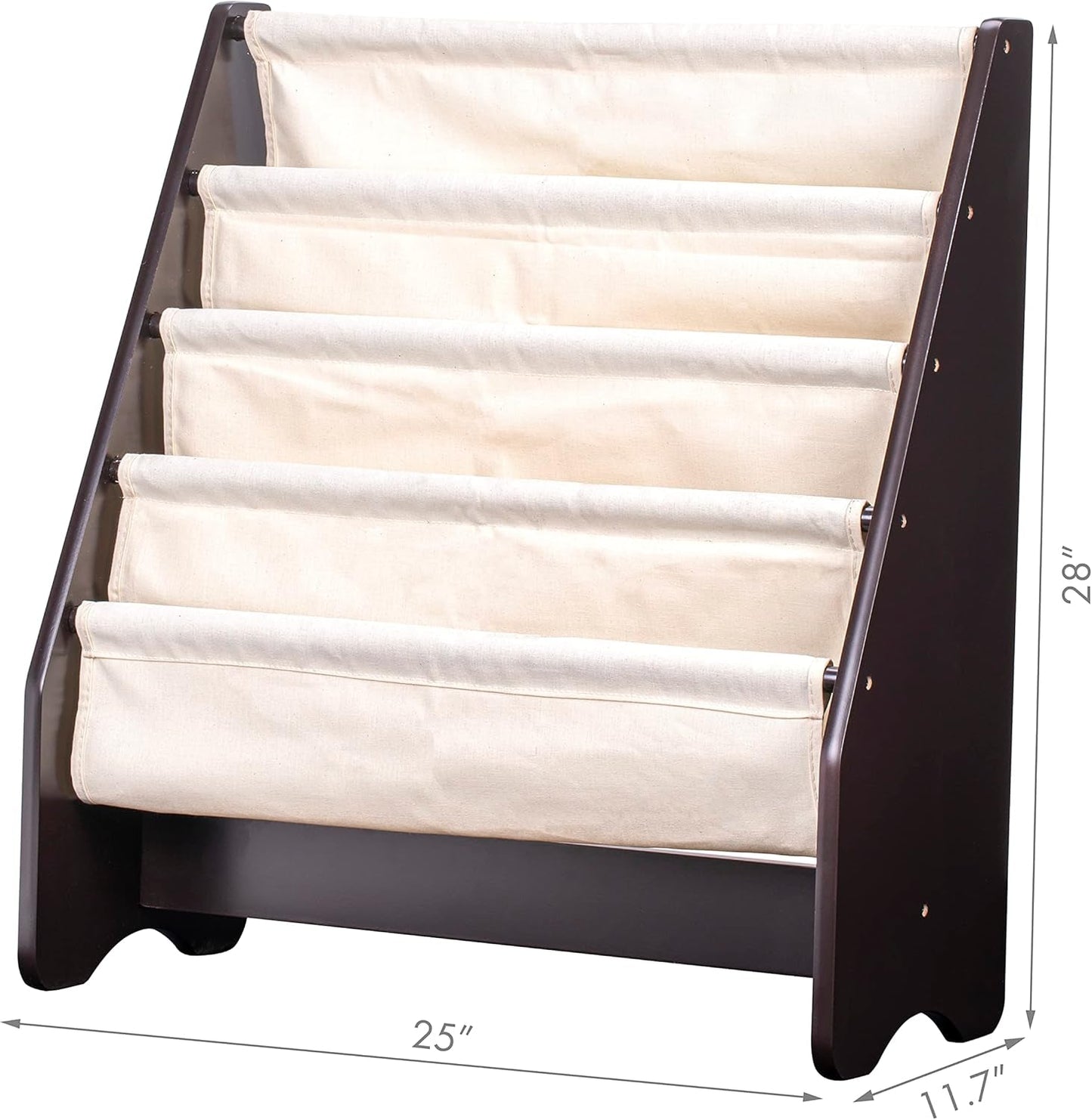 Kids Sling Bookshelf - Kids Magazine Rack with Organizer, Book Organizer (Espresso)-1