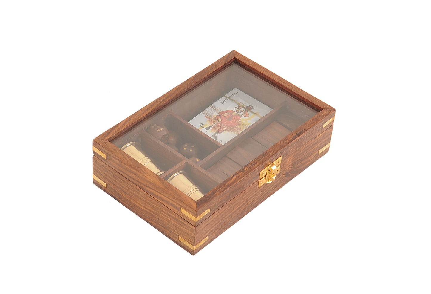 5.25" X 8" X 2.5" Wooden Game Set With Brass Goblet-0
