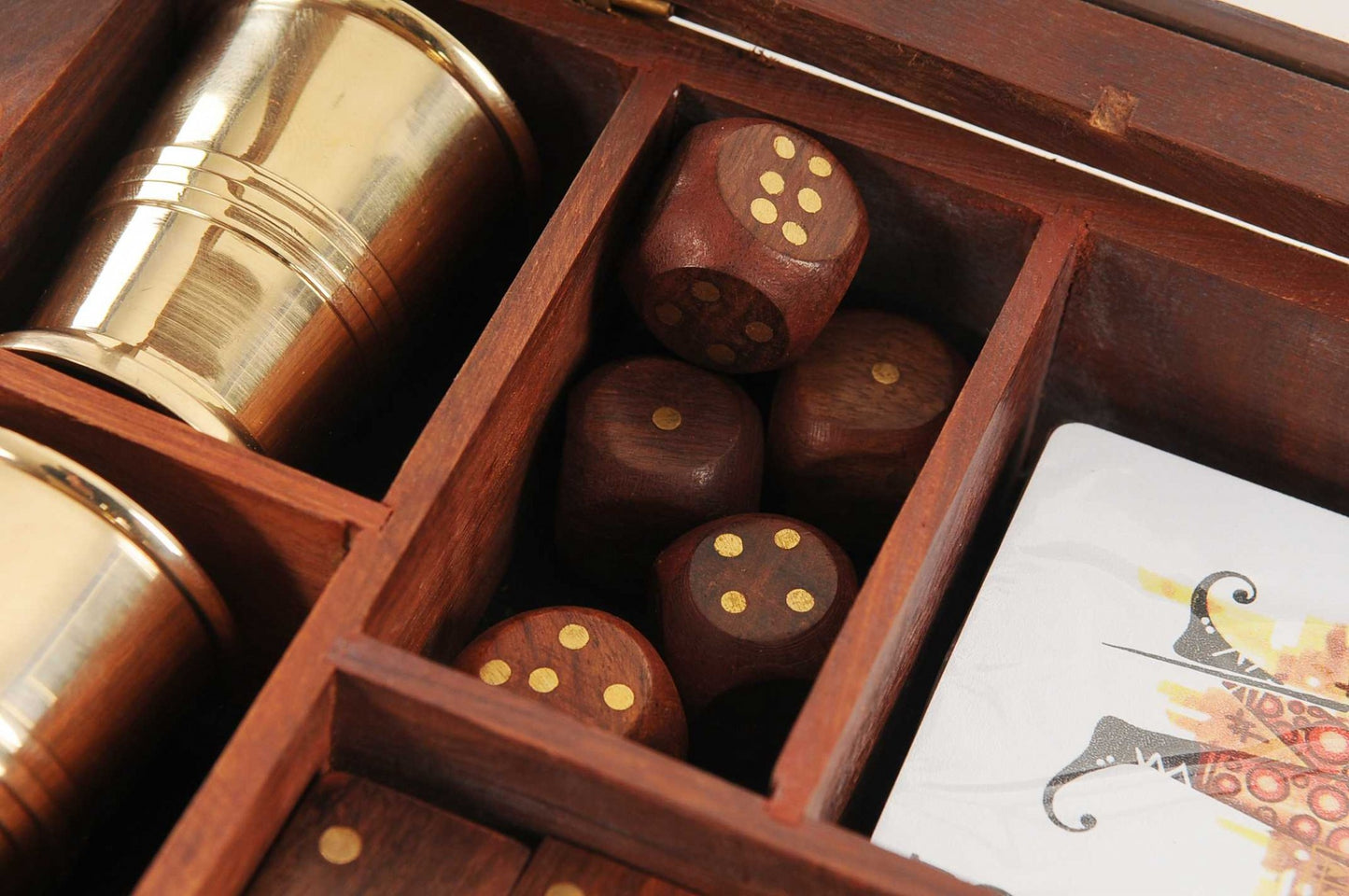 5.25" X 8" X 2.5" Wooden Game Set With Brass Goblet-6
