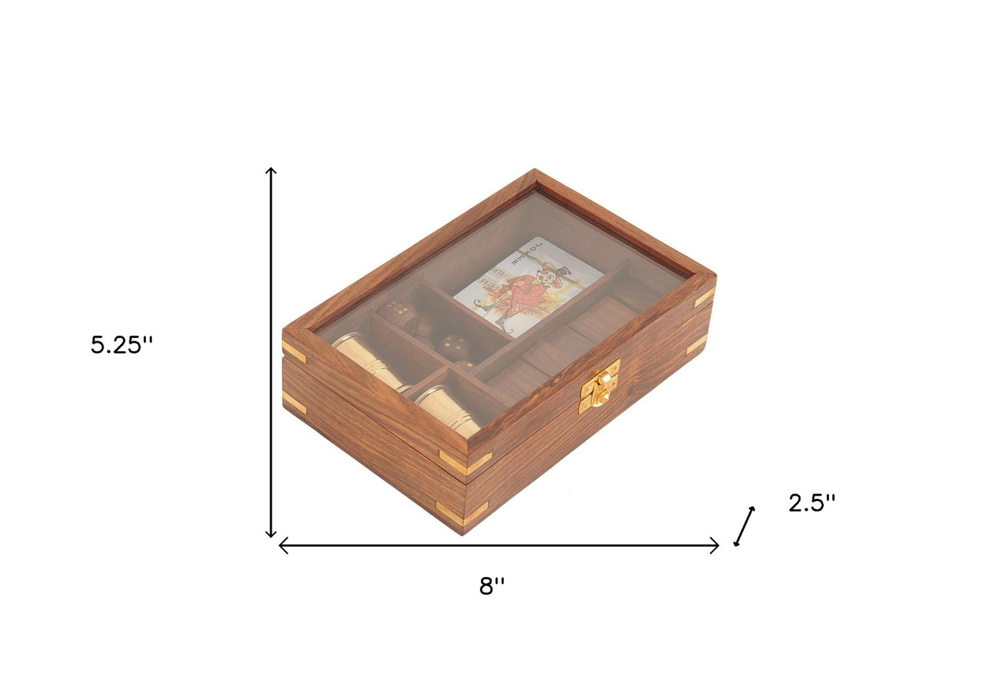 5.25" X 8" X 2.5" Wooden Game Set With Brass Goblet-8