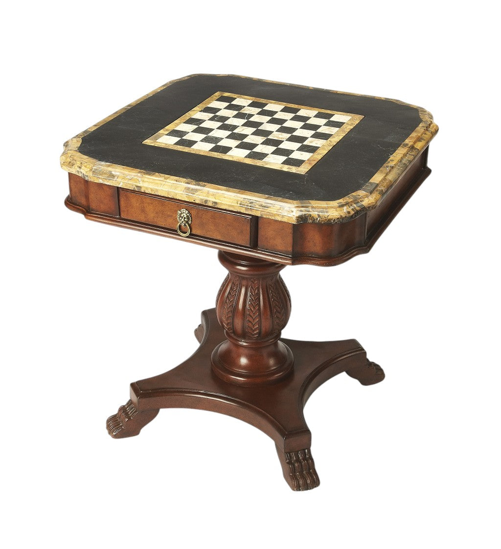 30" Brown Stone And Wood Square Game Table-1