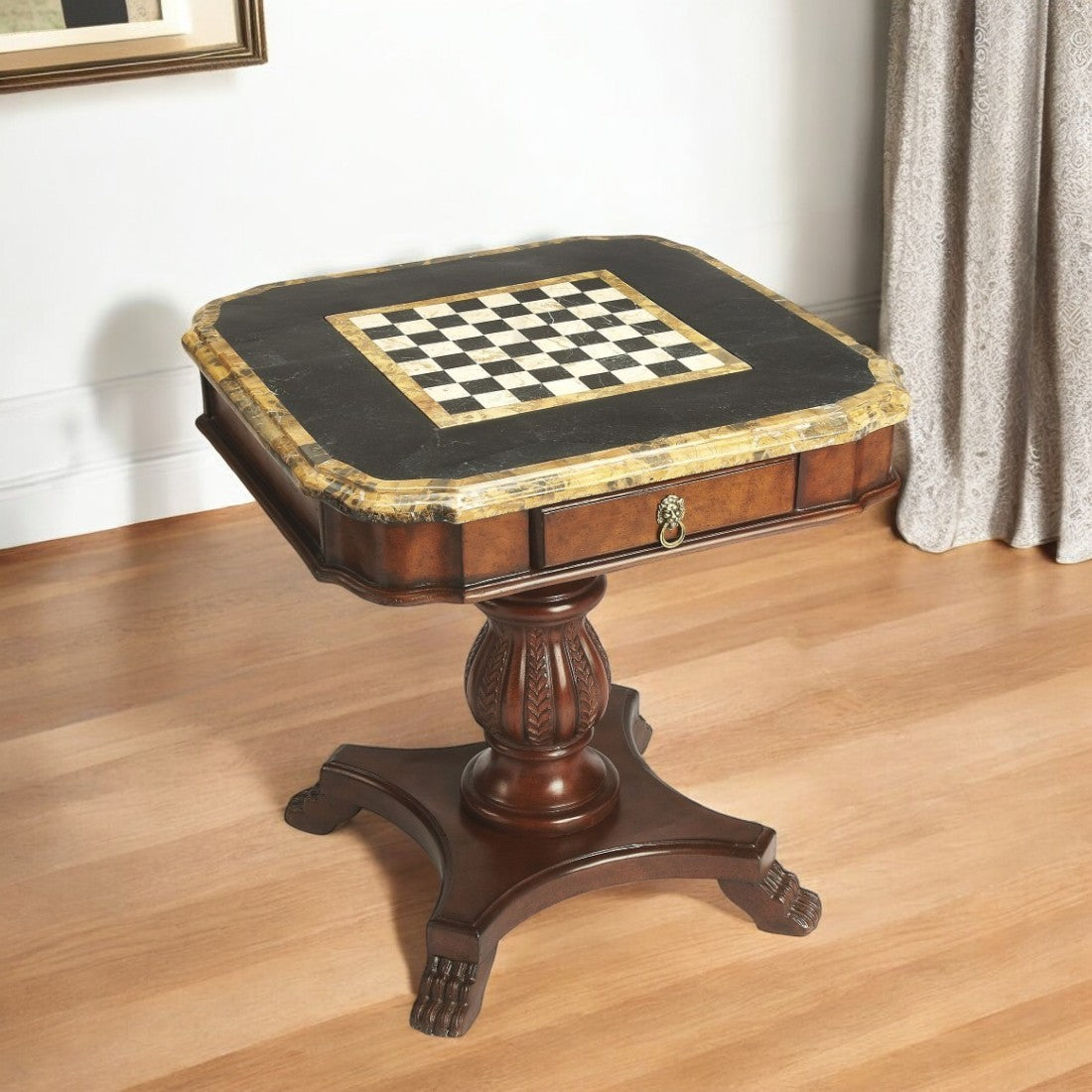 30" Brown Stone And Wood Square Game Table-0