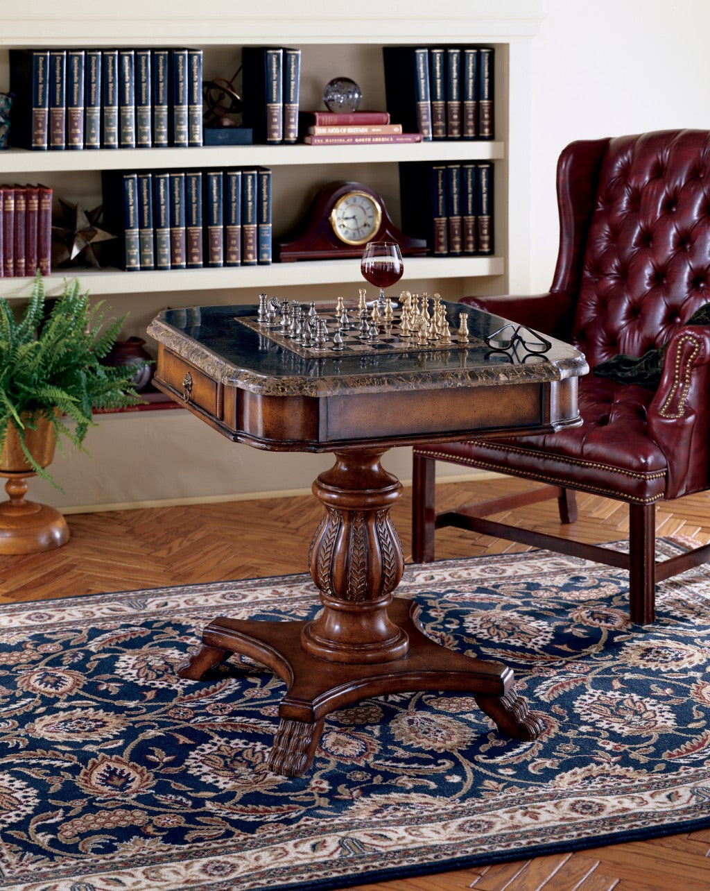 30" Brown Stone And Wood Square Game Table-6