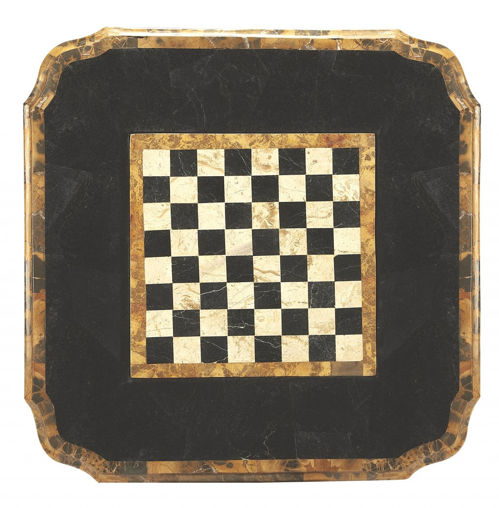 30" Brown Stone And Wood Square Game Table-3