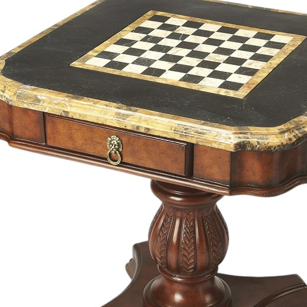 30" Brown Stone And Wood Square Game Table-4