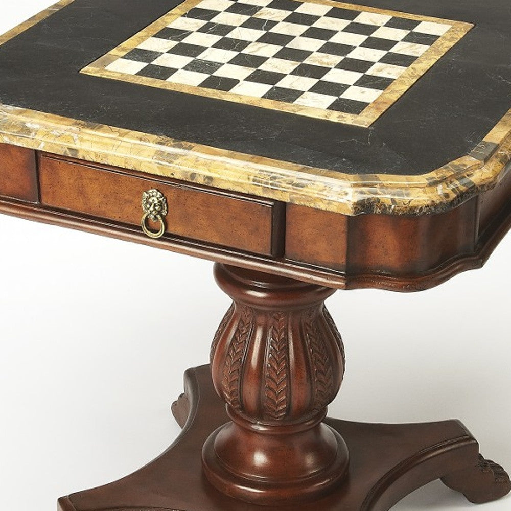 30" Brown Stone And Wood Square Game Table-5