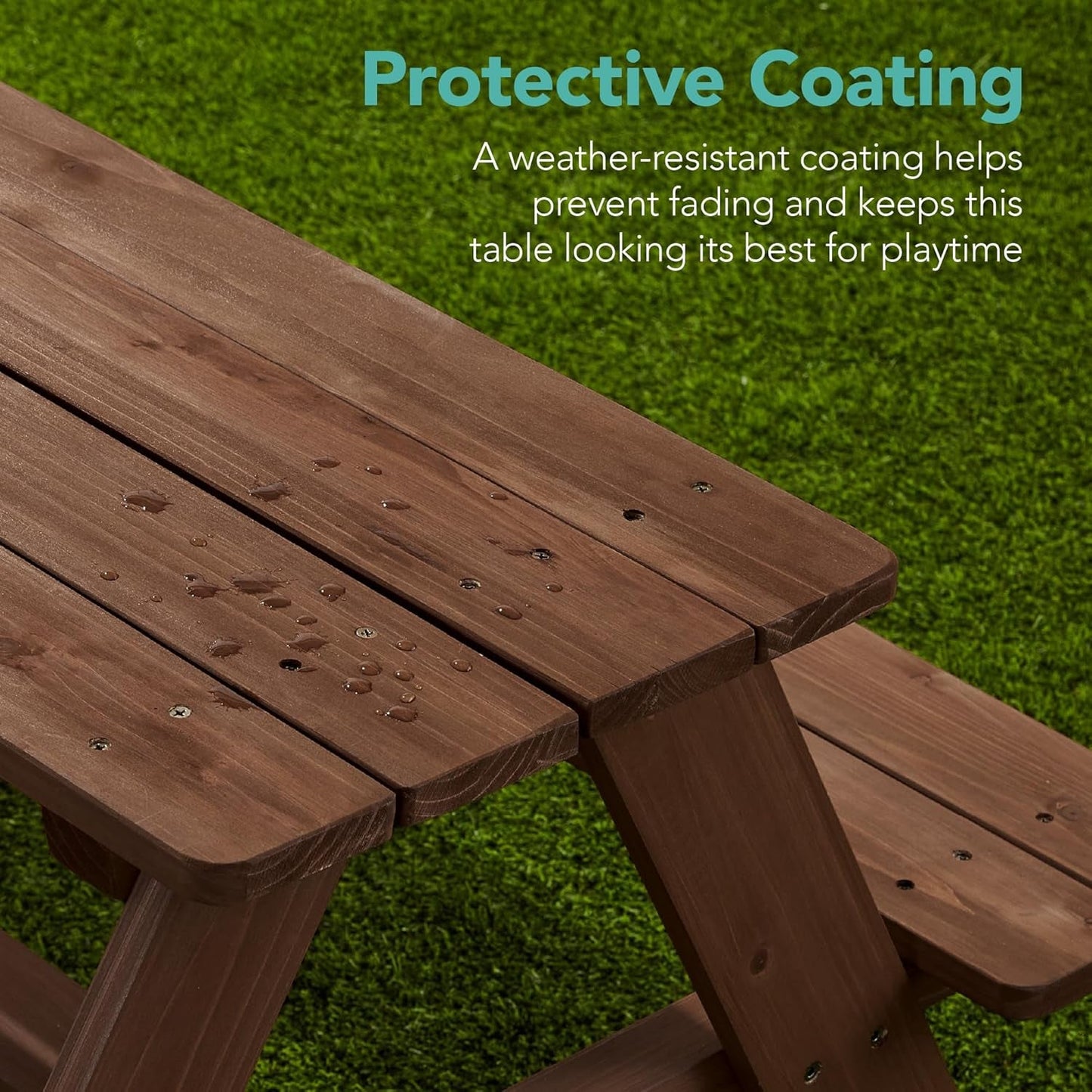 Kids Wooden Picnic Table with Adjustable Umbrella-4