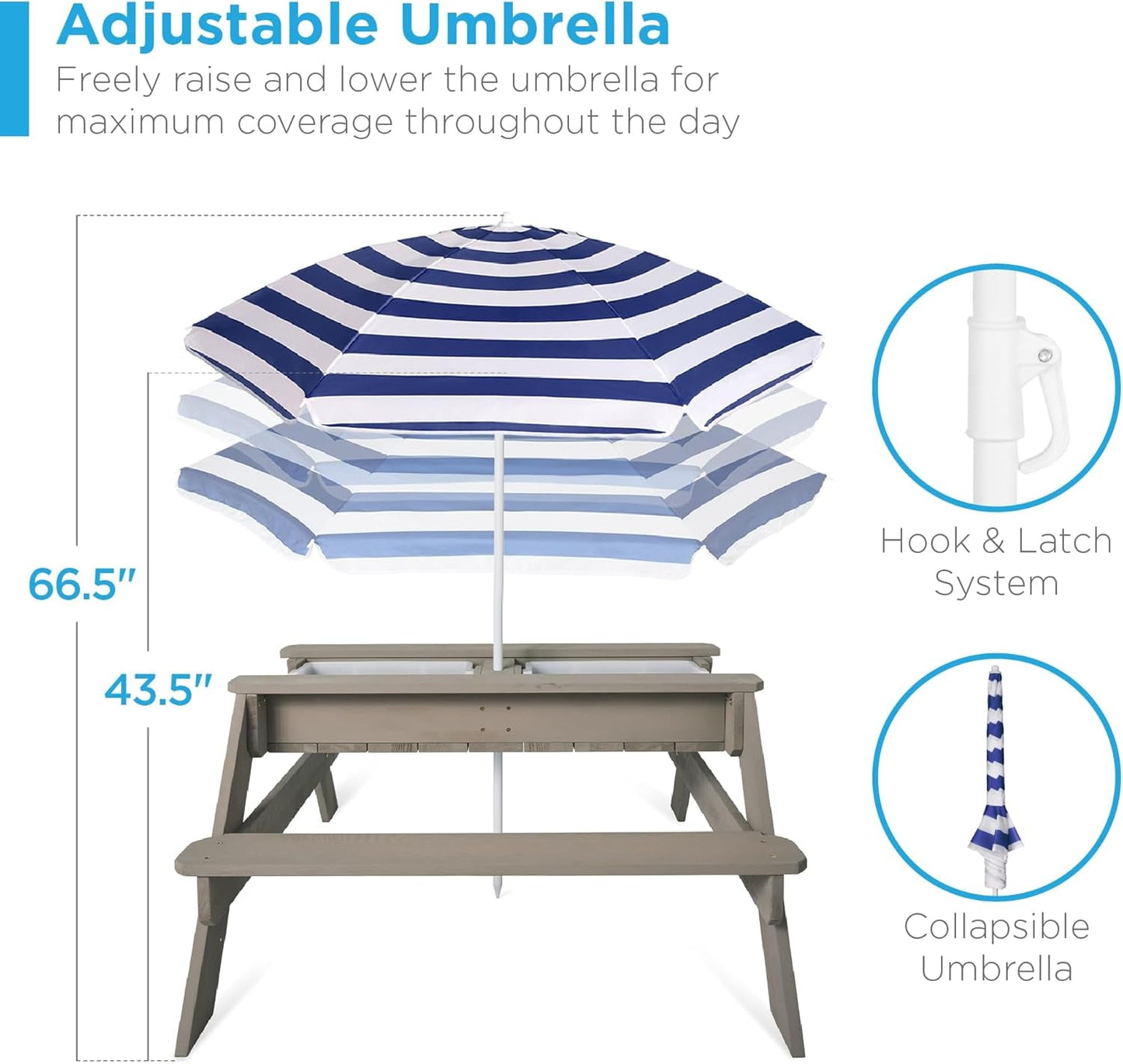 Gray Navy Kids 3-in-1 Sand Water Picnic Table-3