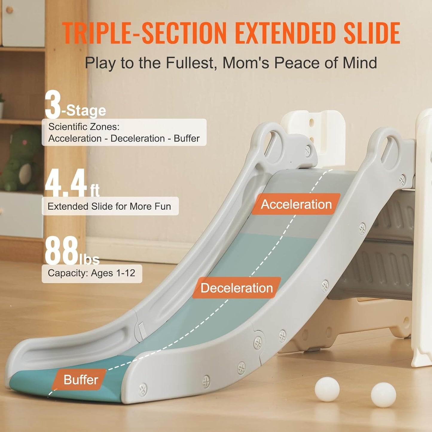 Toddler Slide, Kid Slide for Toddlers with Climbable Ladders & Bus Playhouse, Indoor Outdoor Slide Playset for Kids within 110Lbs, Toddler Playground W/Raised Handrail, Anti-Slip Strip-3