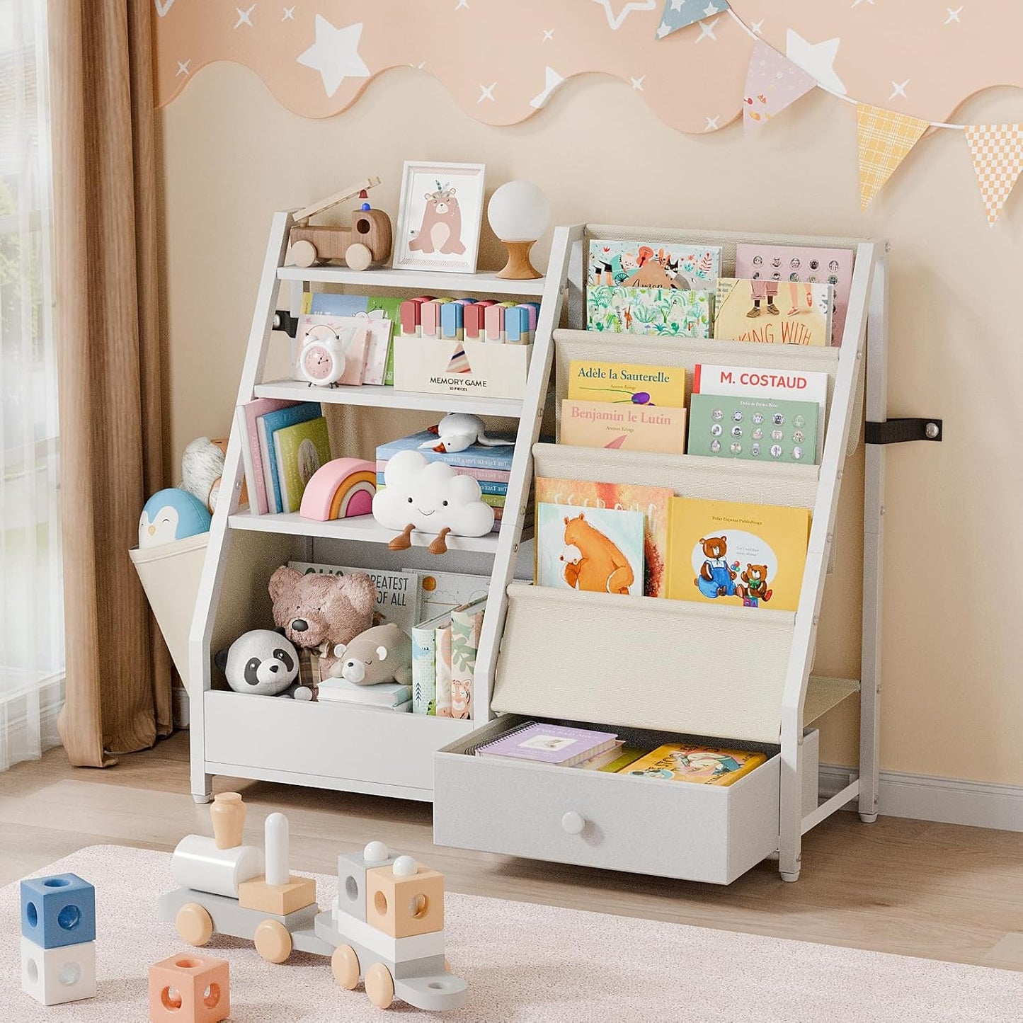 Kids Bookshelf and Toy Storage - Kids Book Shelf for Kids Rooms, Toddler Bookshelf Baby Bookcase for Nursery, Montessori Toy Organizer, White-0