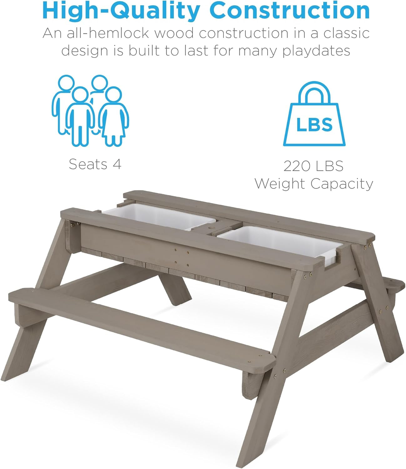Gray Navy Kids 3-in-1 Sand Water Picnic Table-4