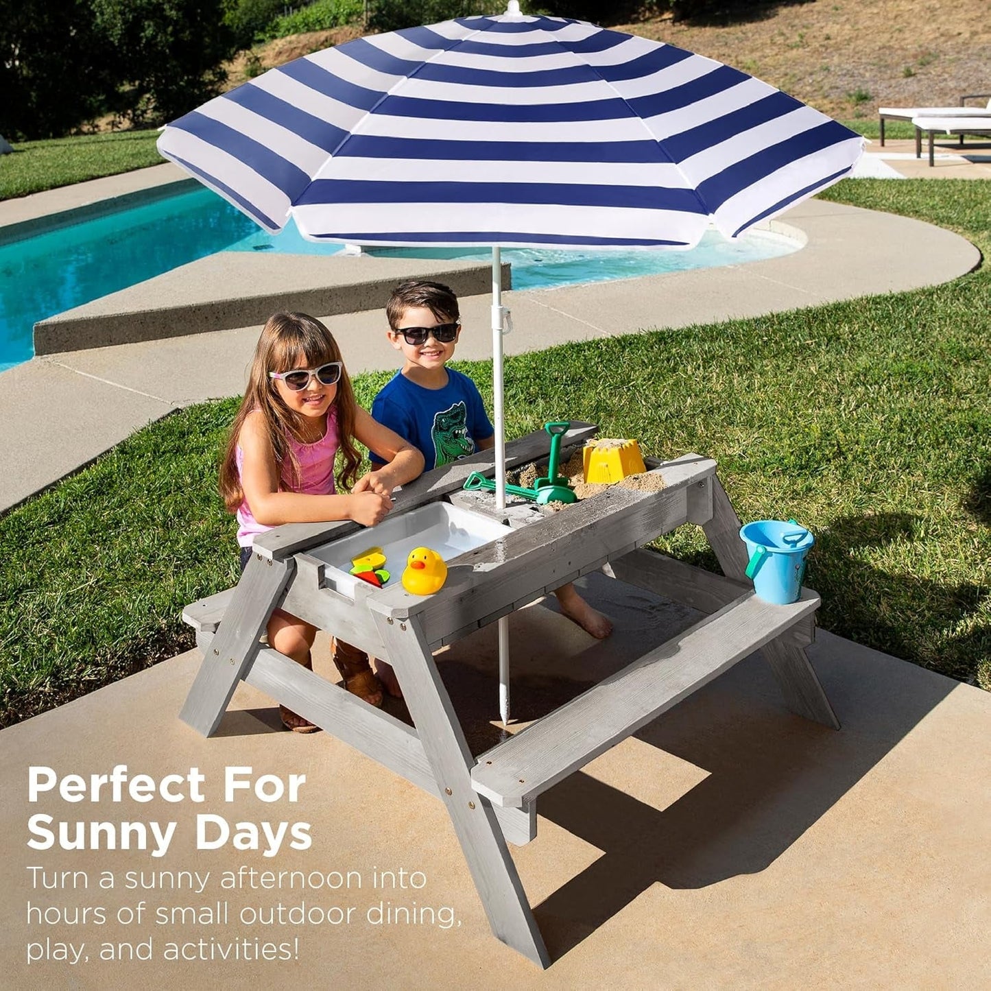 Gray Navy Kids 3-in-1 Sand Water Picnic Table-2