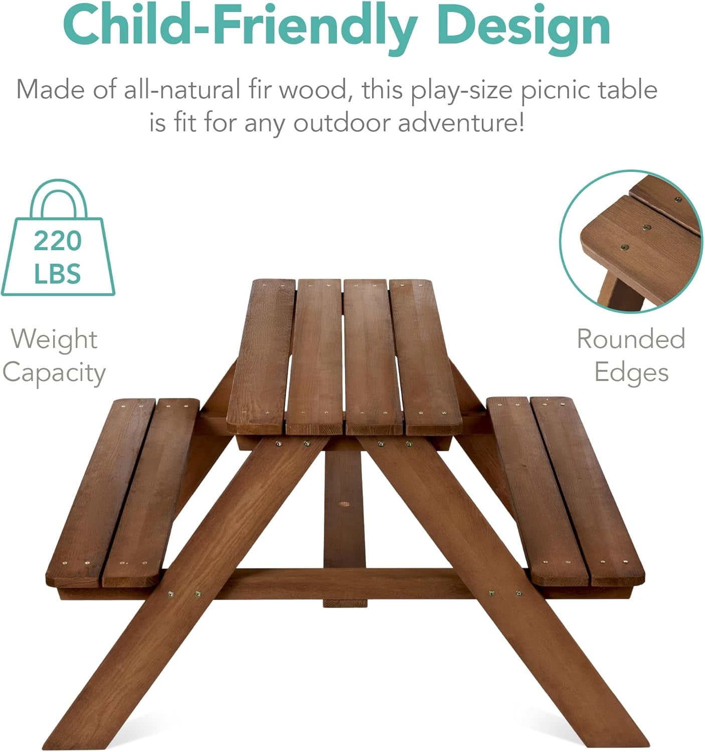 Kids Wooden Picnic Table with Adjustable Umbrella-3