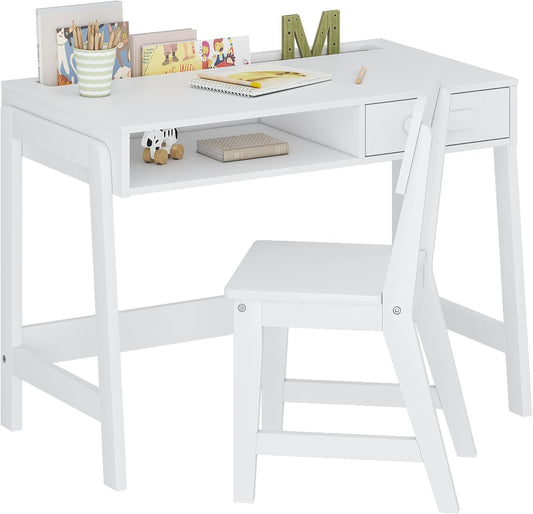 Kids Desk and Chair Set, Study Desk for Kids with Drawers, Wooden Children Study Table, Student Writing Desk Computer Workstation for Bedroom & Study Room-0