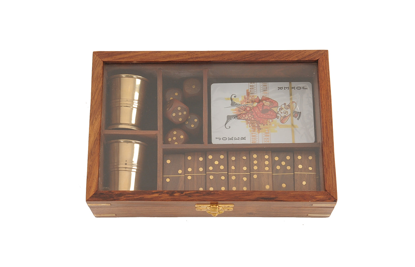 5.25" X 8" X 2.5" Wooden Game Set With Brass Goblet-2