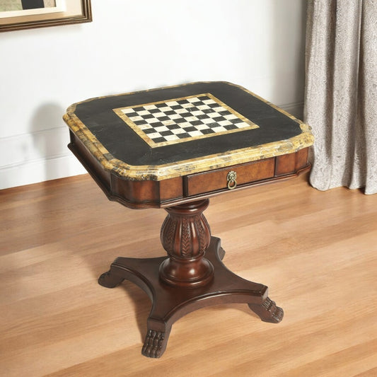 30" Brown Stone And Wood Square Game Table-0