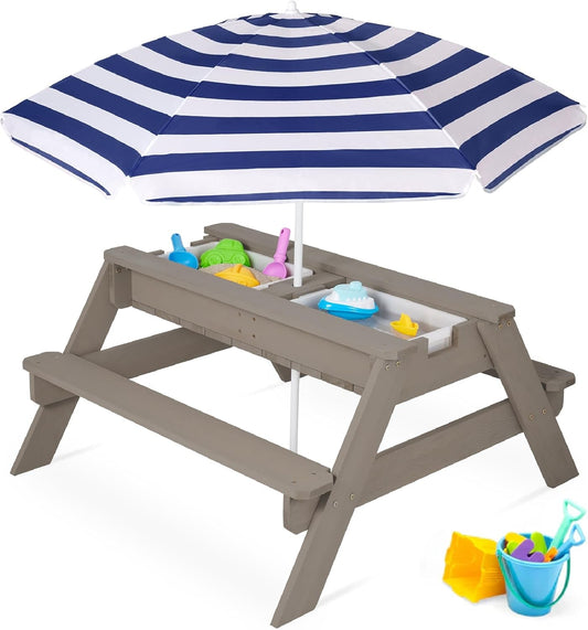 Gray Navy Kids 3-in-1 Sand Water Picnic Table-0